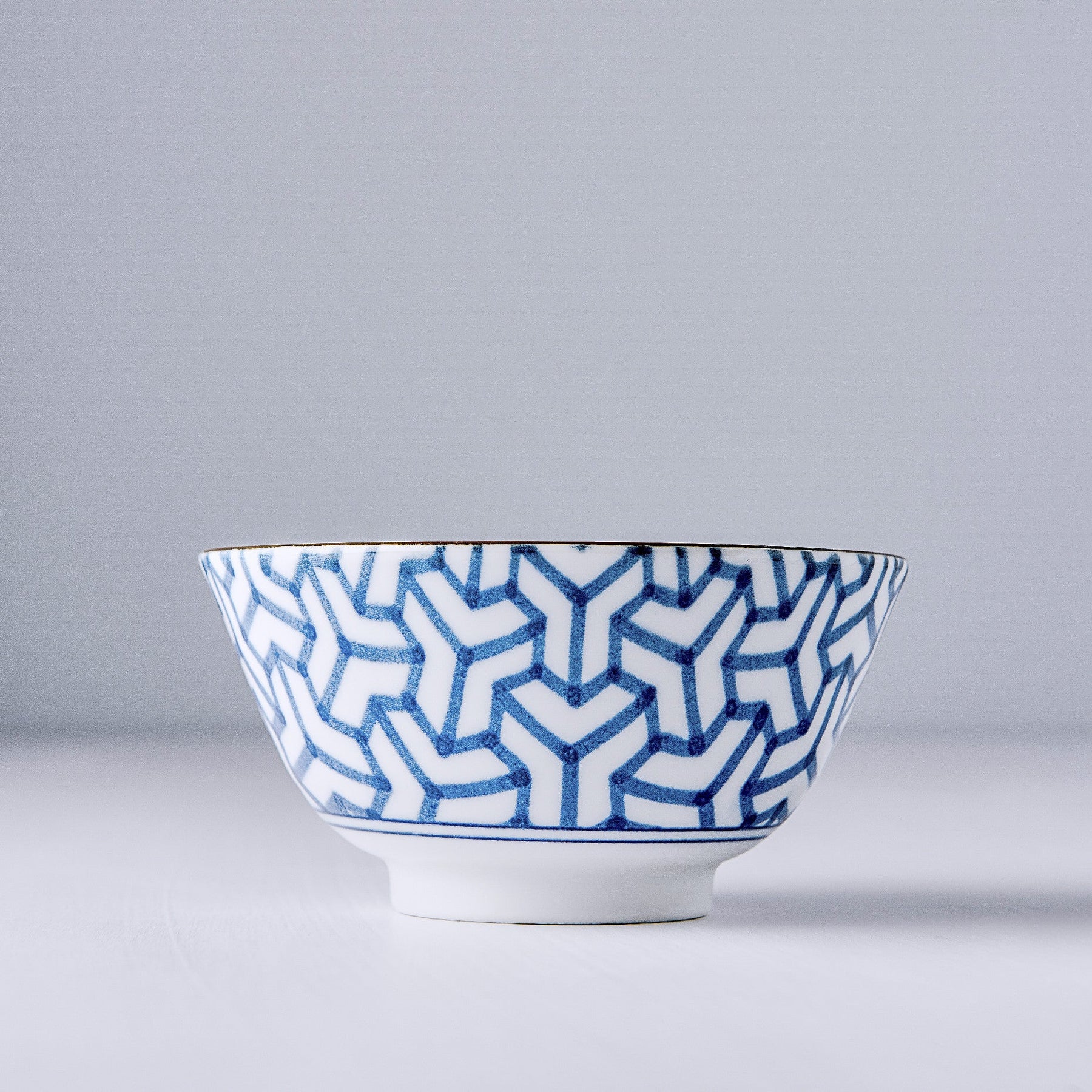 Premium Ceramic Bowl – Blue Indigo Ikat Herringbone Design 13cm, 300ml
