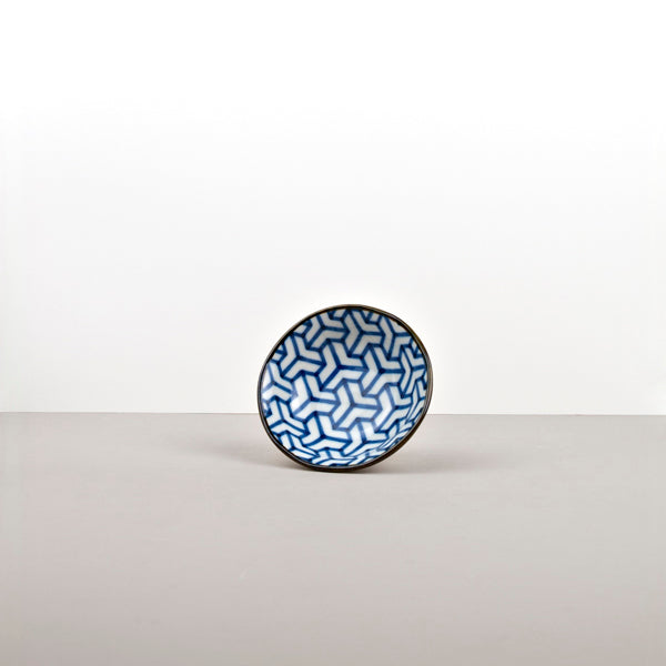Premium 11cm Indigo Ikat Herringbone Ceramic Sauce Dish 100ml Dishwasher Microwave Safe