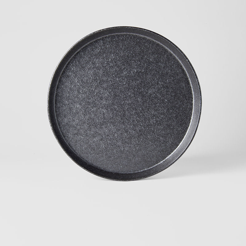 Premium 25cm Craft Black Glaze High Rim Ceramic Plate Dishwasher Microwave Safe