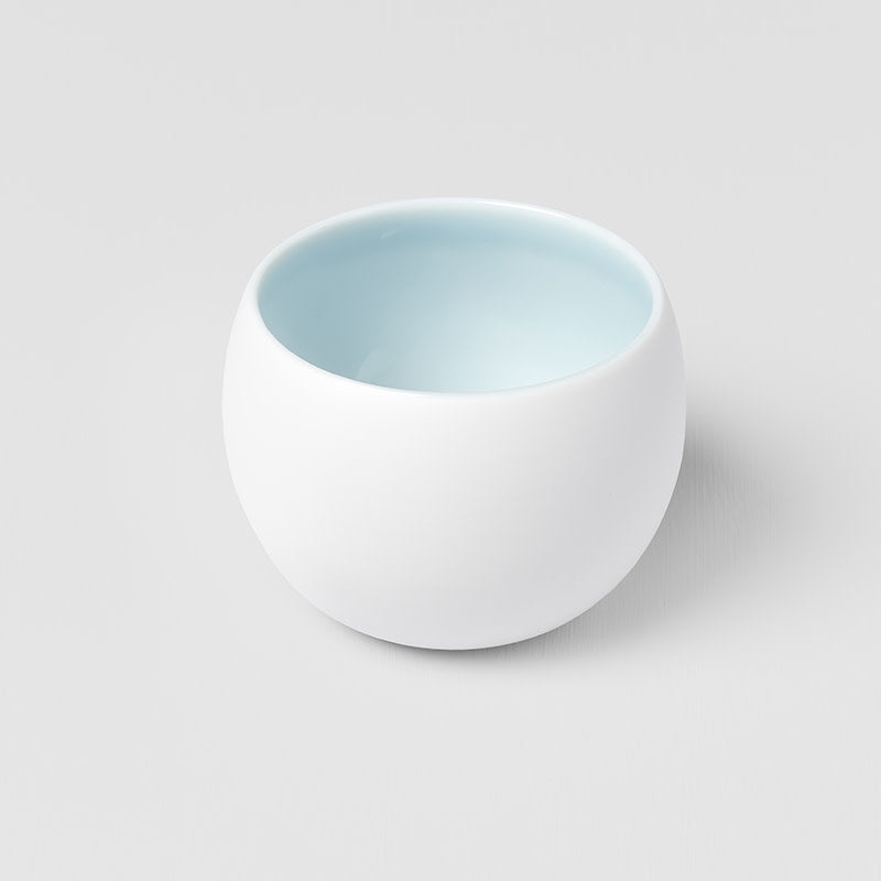 Premium 300ml Matte White Light Blue Glaze Shochu Cup Dishwasher Microwave Safe