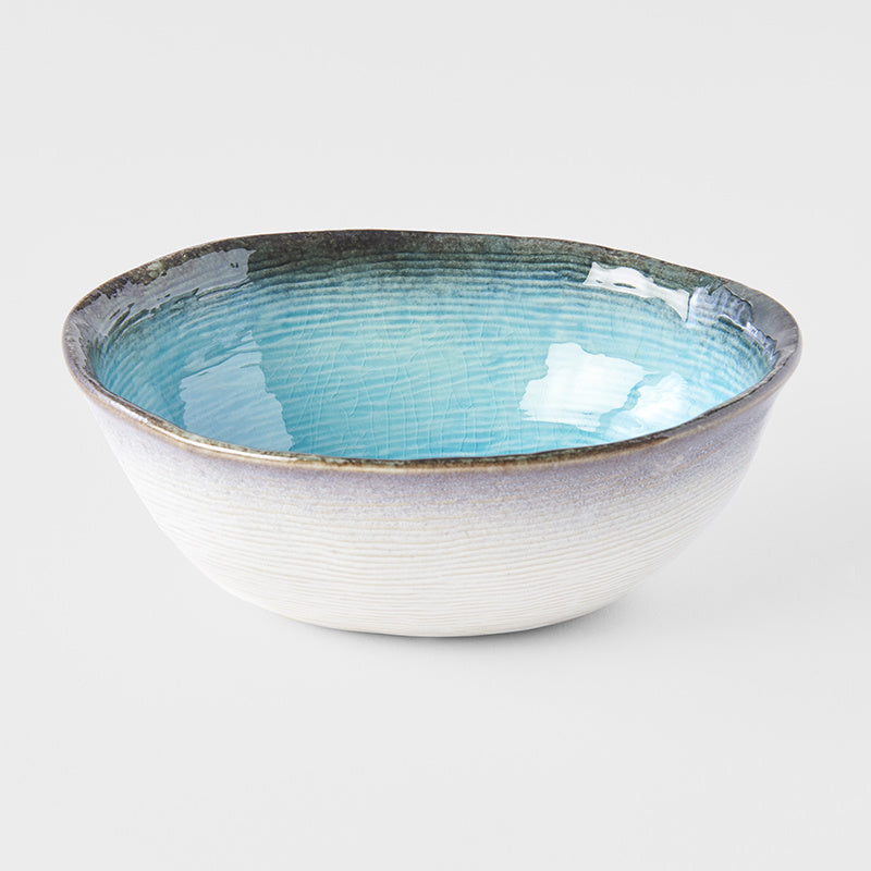 Premium 17cm Sky Blue Glaze Oval Ceramic Bowl 450ml Dishwasher Safe