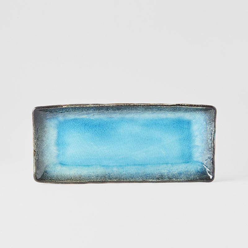 Premium 28.5x12cm Sky Blue Glaze Rectangular Ceramic Plate Dishwasher Safe