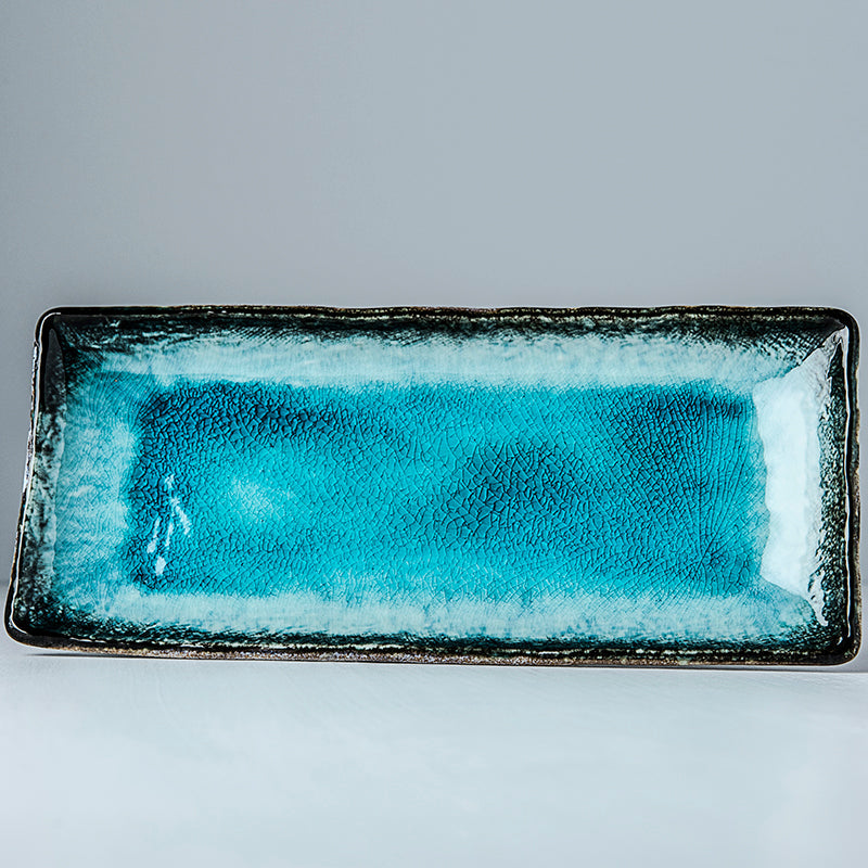 Premium 28.5x12cm Sky Blue Glaze Rectangular Ceramic Plate Dishwasher Safe