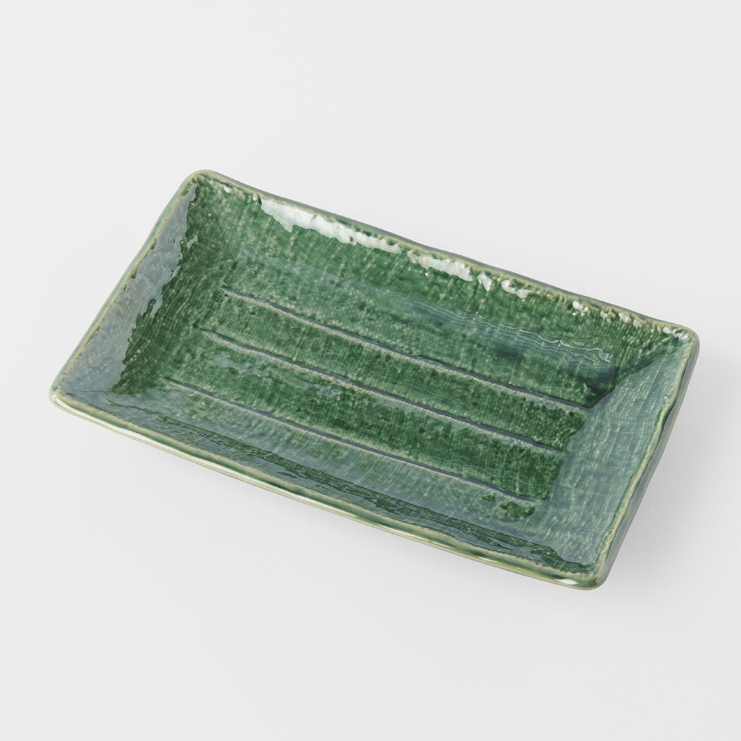 Premium Sushi Plate with Oribe Green Glaze - 21cm