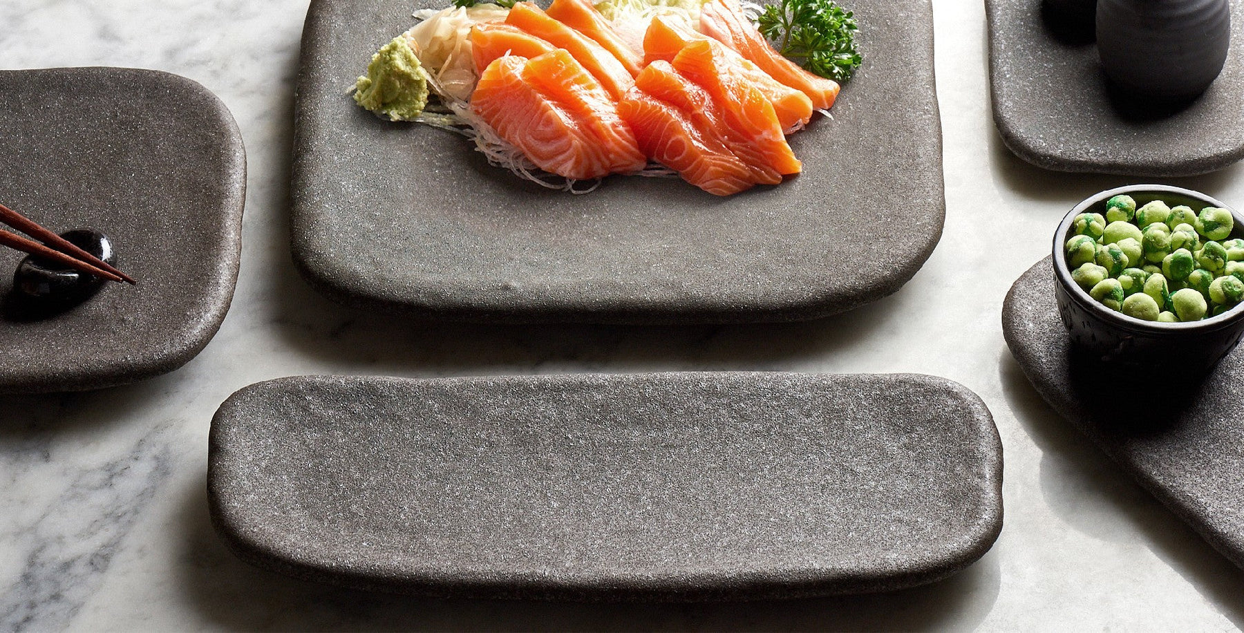 Premium Square Ceramic Plate – Grey Stone Slab Design 19 x 19cm