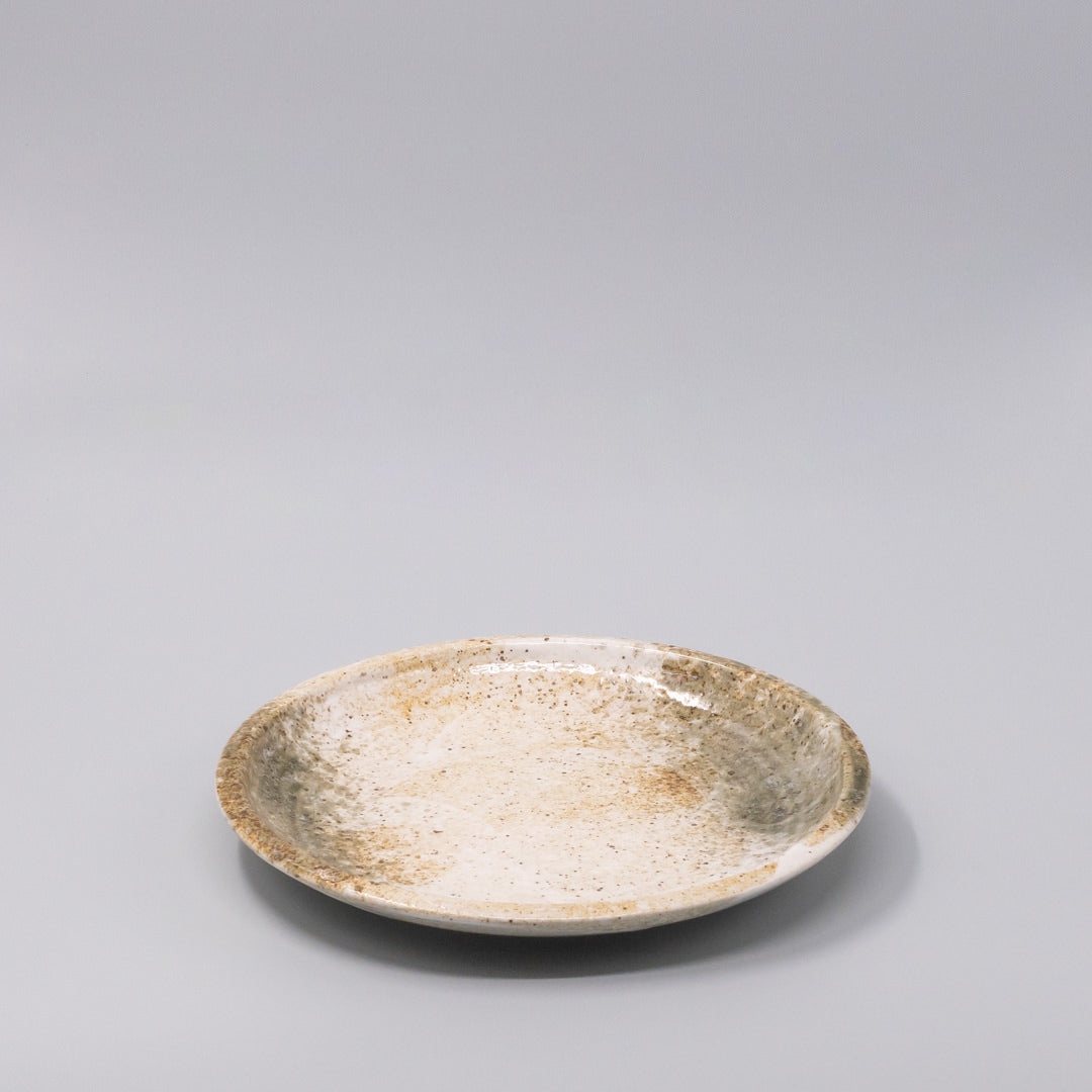 Premium Thick Edge Plate – Beige Snow Bamboo Glaze 25cm