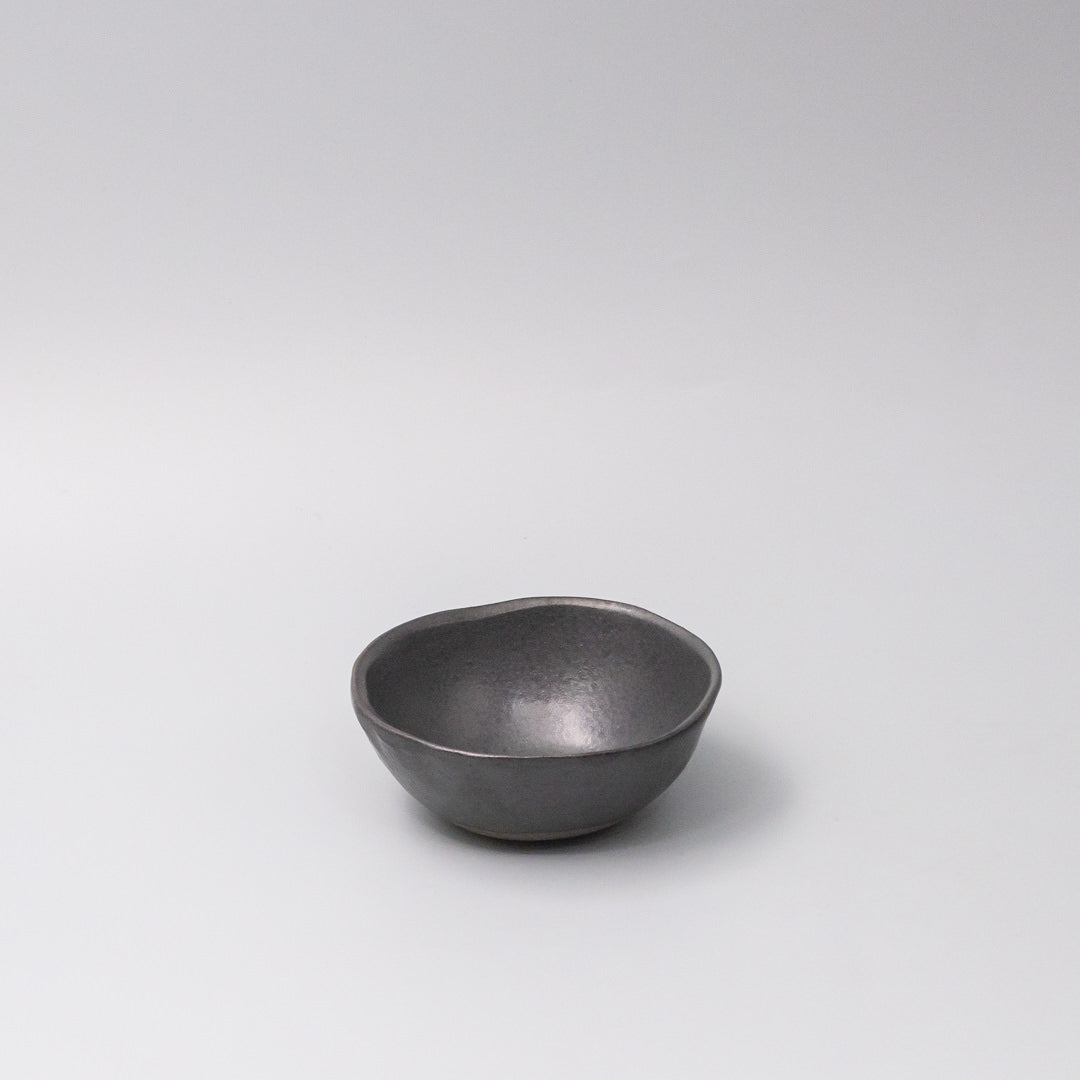 Premium 11.5cm Black Glaze Lopsided Ceramic Bowl 100ml Japanese Tableware