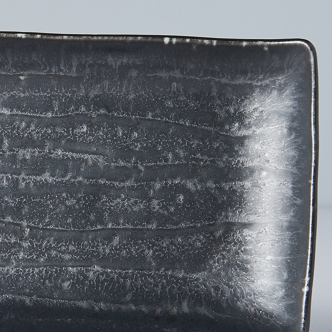 Premium 26.5cm Ibushi Black Glaze Rectangular Ceramic Plate Dishwasher Microwave Safe