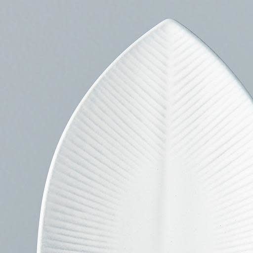 Premium Oval Plate – White Snow Leaf Glaze 21.5cm