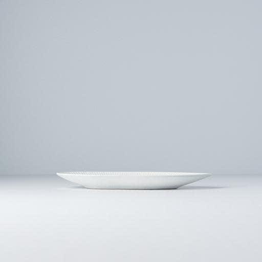 Premium Oval Plate – White Snow Leaf Glaze 21.5cm