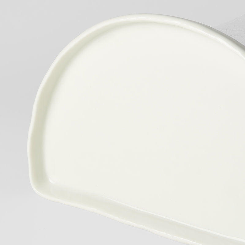 Premium 21cm Ivory White Glaze Half Moon Ceramic Plate Dishwasher Microwave Safe