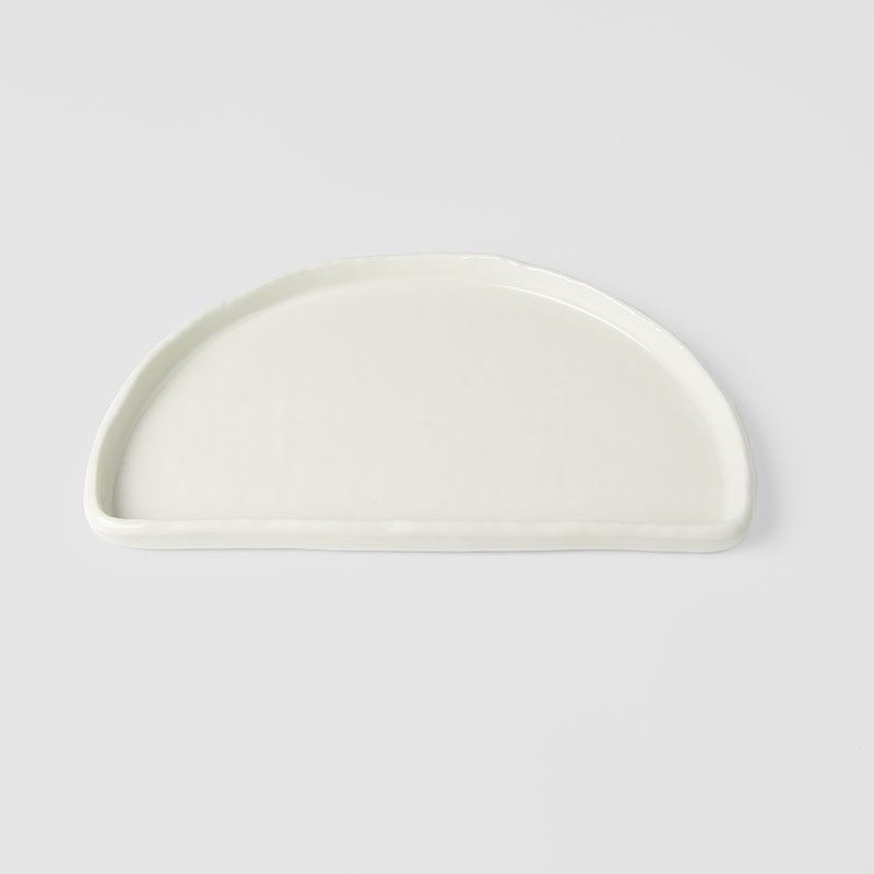 Premium 21cm Ivory White Glaze Half Moon Ceramic Plate Dishwasher Microwave Safe