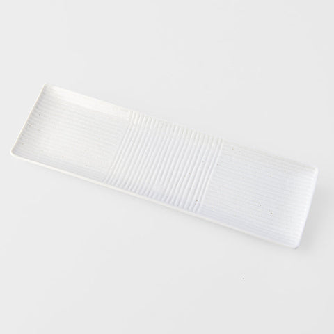Premium 33cm Line Design White Glaze Ceramic Sashimi Plate Dishwasher Microwave Safe
