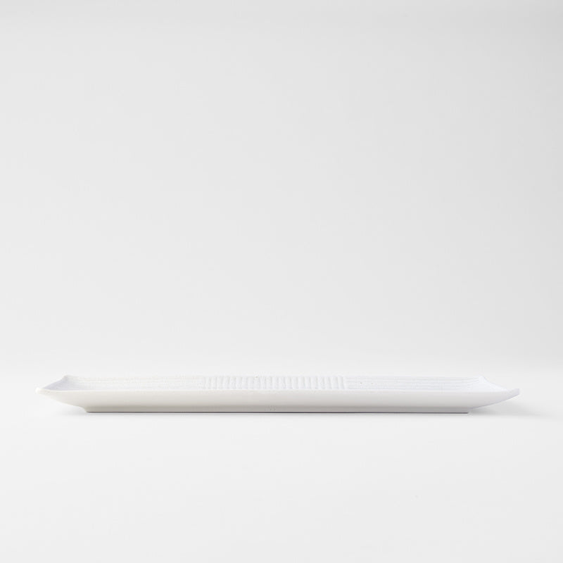 Premium 33cm Line Design White Glaze Ceramic Sashimi Plate Dishwasher Microwave Safe