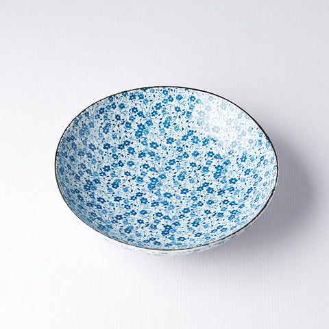 Premium 21cm Blue Daisy Glaze Ceramic Pasta Bowl 500ml Dishwasher Microwave Safe