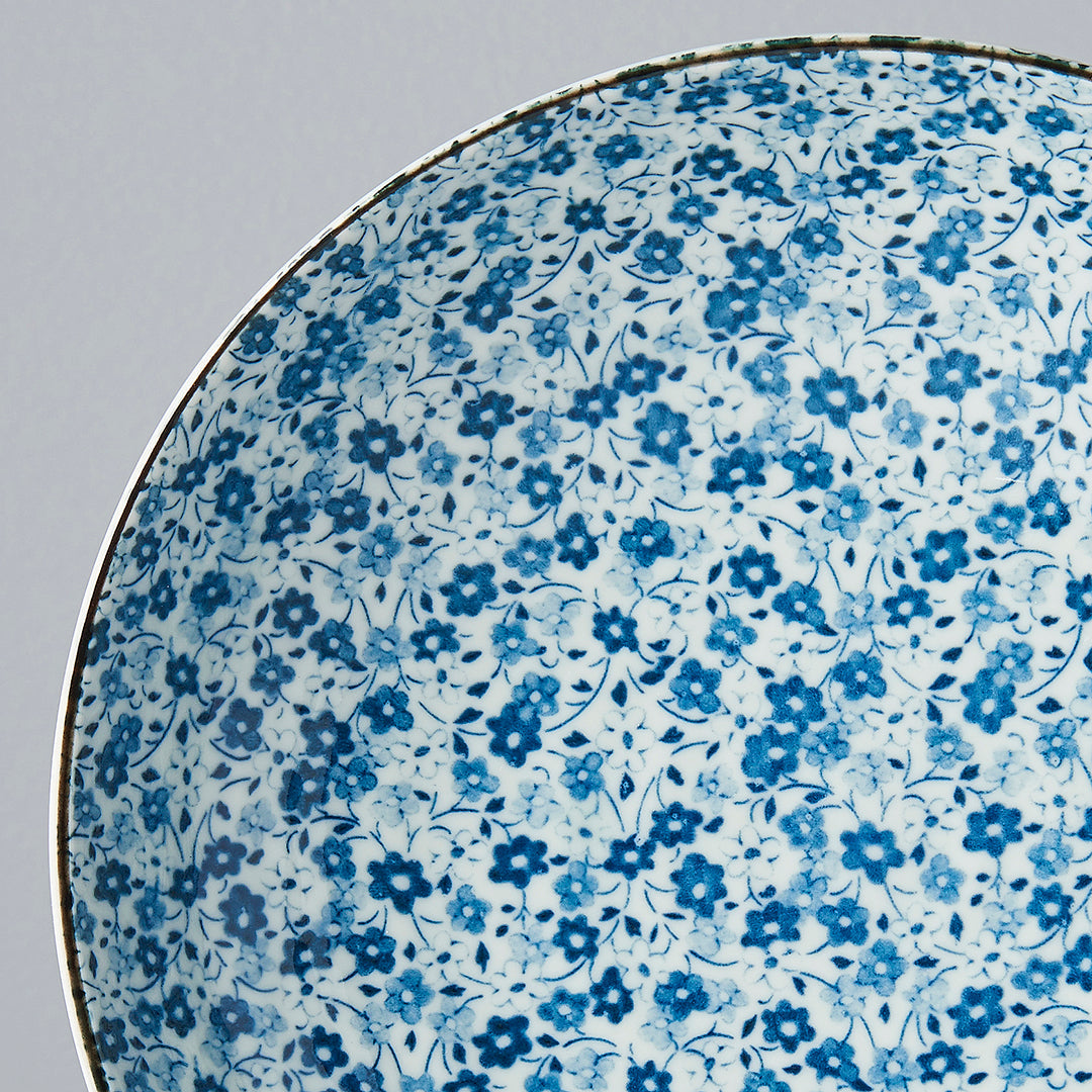 Premium 21cm Blue Daisy Glaze Ceramic Pasta Bowl 500ml Dishwasher Microwave Safe