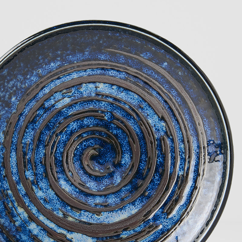 Premium Tapas Plate – Blue Copper Swirl Glaze 17cm