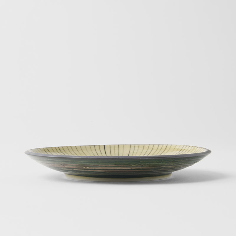 Premium Tapas Plate – Green Converging Line Glaze 17cm