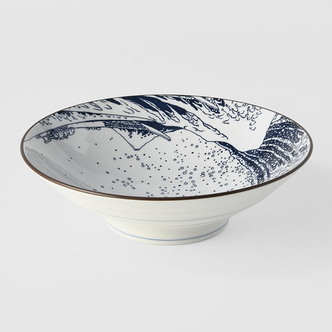 Premium Hokusai Great Wave Ramen Bowl - Blue, 24.5cm