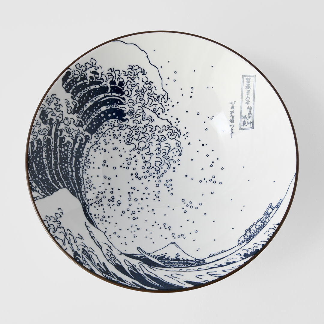 Premium Hokusai Great Wave Ramen Bowl - Blue, 24.5cm