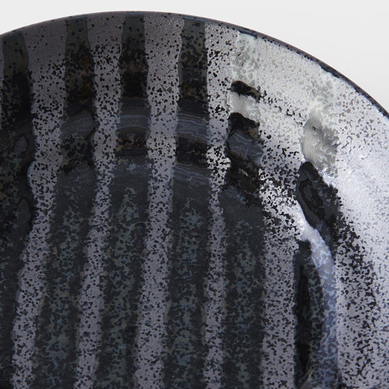 Premium Flat Pasta Bowl – Gloss Black Stripes 23cm, 500ml