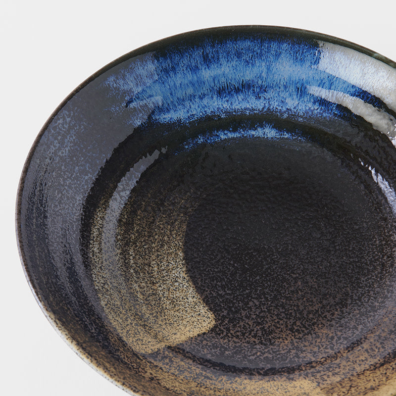 Premium Flat Pasta Bowl – Black Gold Brushstroke Glaze 23cm