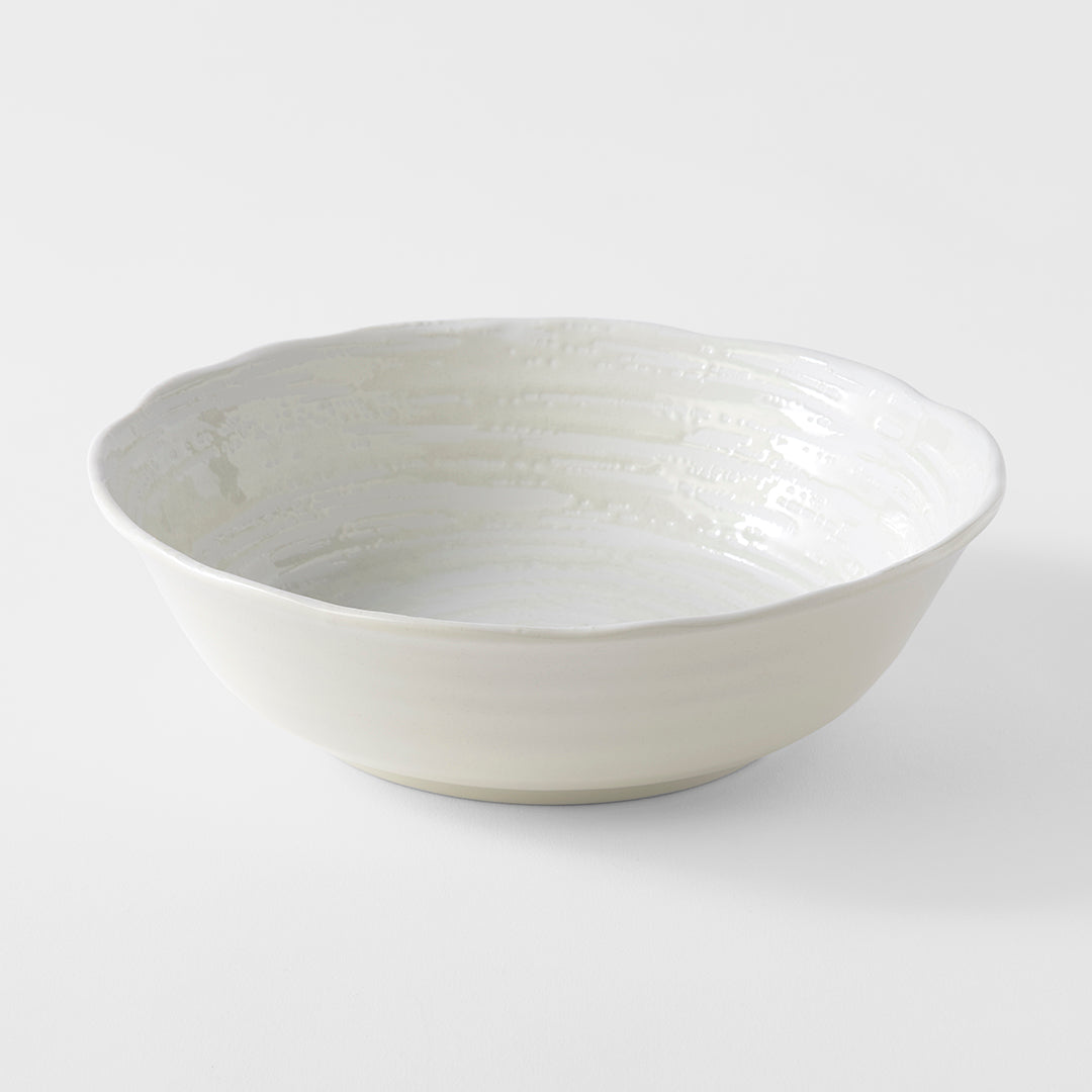 Premium 21.5cm White Spiral Glaze Ceramic Bowl 900ml Dishwasher Microwave Safe