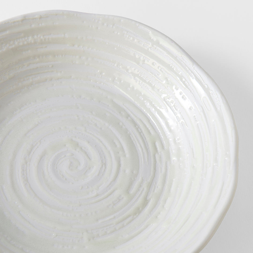 Premium 23.5cm White Spiral Glaze Ceramic Bowl 600ml Dishwasher Microwave Safe