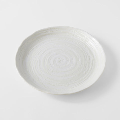24.5cm White Spiral Glaze Ceramic Dinner Plate Dishwasher Microwave Safe