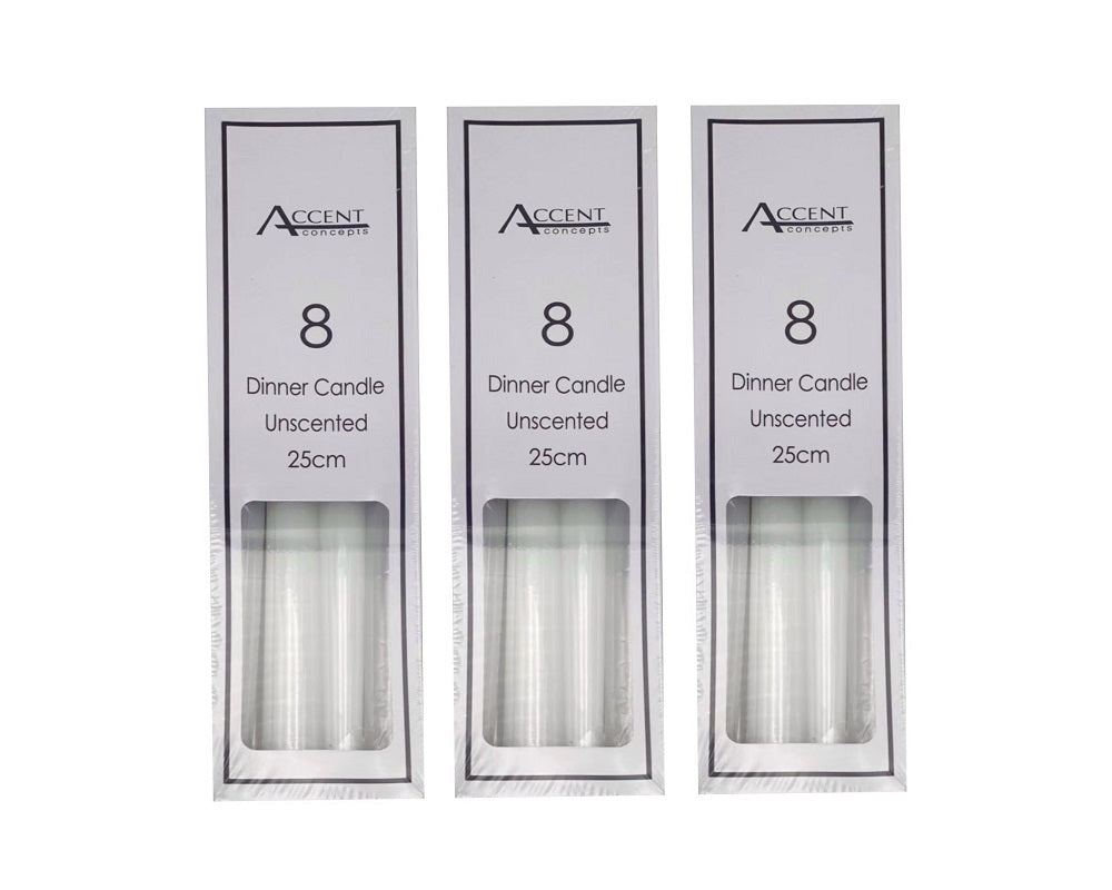 192 x Unscented Dinner Candles White 25cm - Decorative Wax Candles - SuperSaverAU - view 1