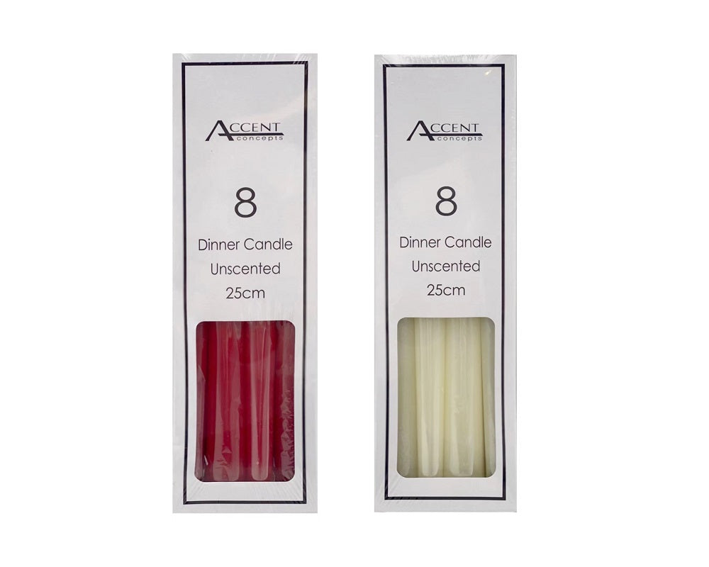 192 x Unscented Dinner Candles Red & Ivory, 25cm - Decorative Wax Candles - SuperSaverAU - view 1