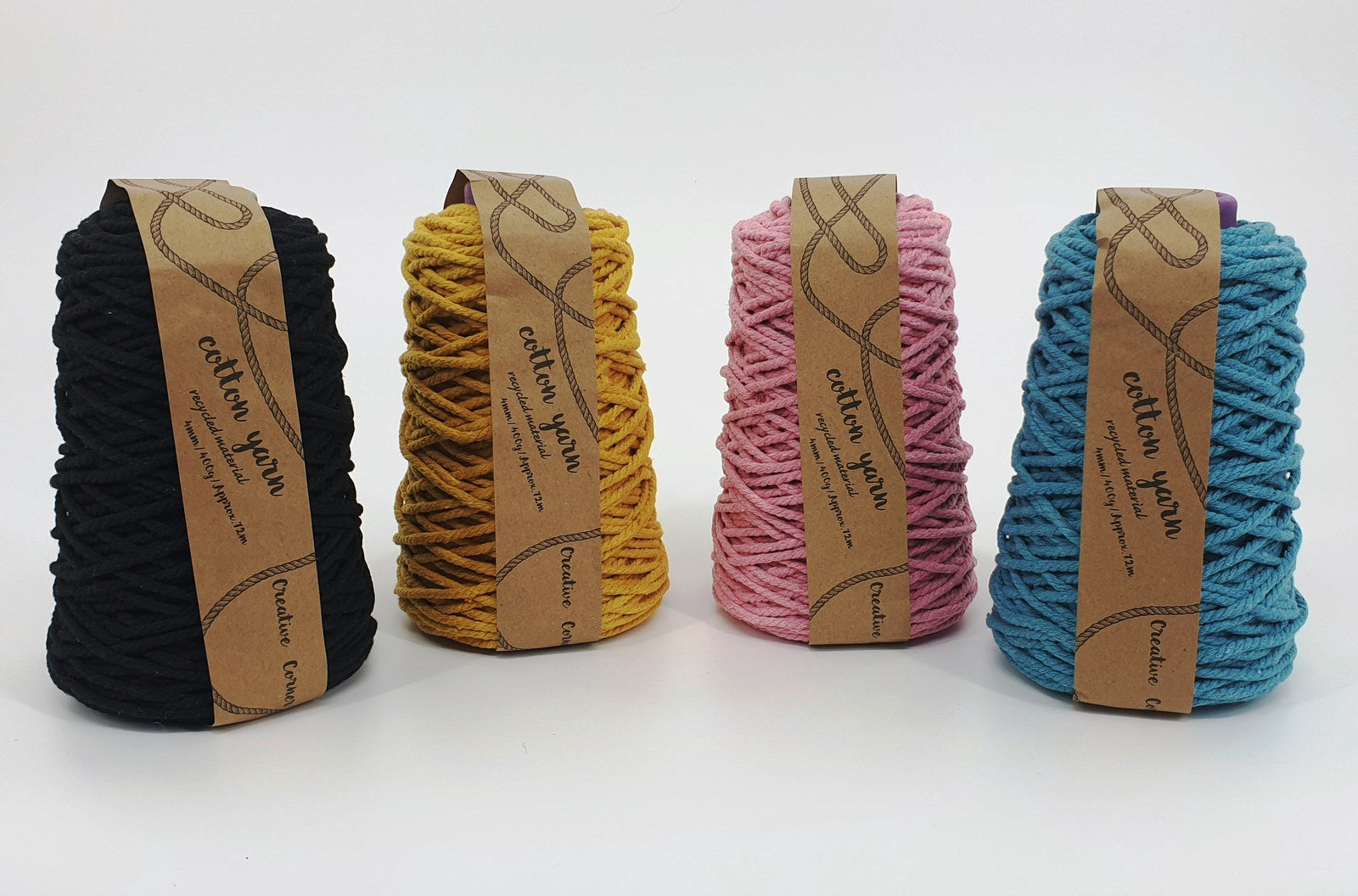 Macrame Cotton Yarn 4mm 400G - 12 Assorted Colours, Soft Cotton Fiber - SuperSaverAU - view 1