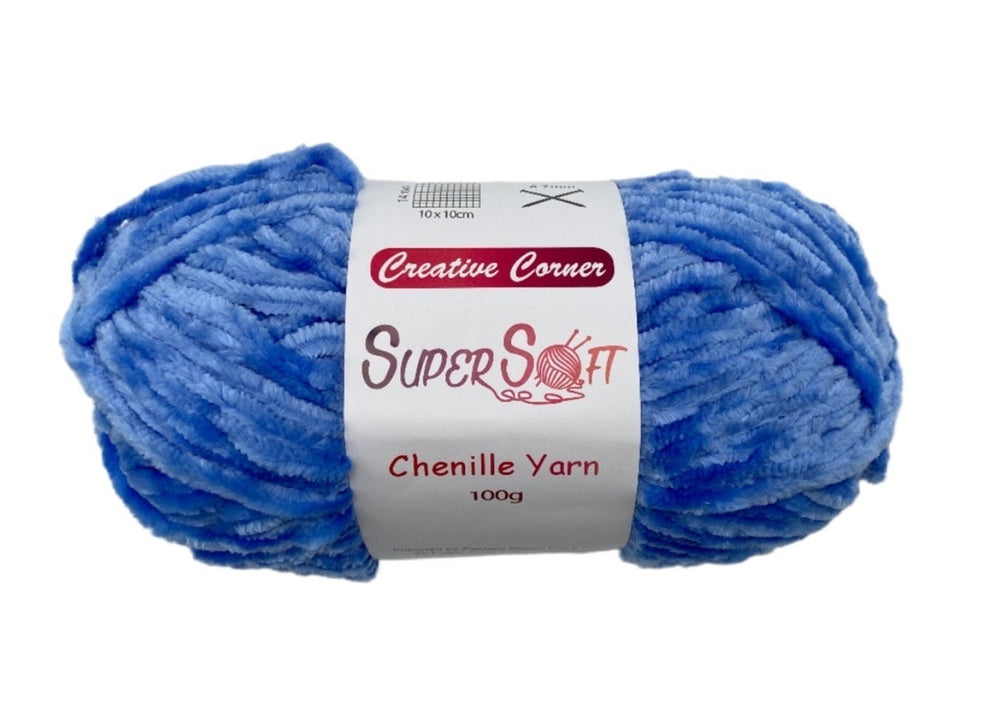 Blue Super Soft Chenille Yarn 100G - 12 Pack, 100% Acrylic, 1 kg - SuperSaverAU - view 1