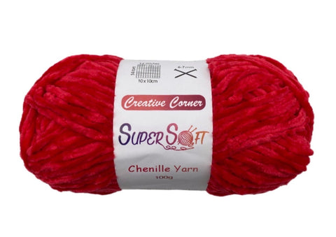 Red Super Soft Chenille Yarn 100G - 12 Pack, 100% Acrylic, 1 kg - SuperSaverAU - view 1