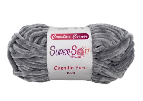 Light Grey Super Soft Chenille Yarn 100G - 12 Pack, 100% Acrylic, 1 kg - SuperSaverAU - view 1