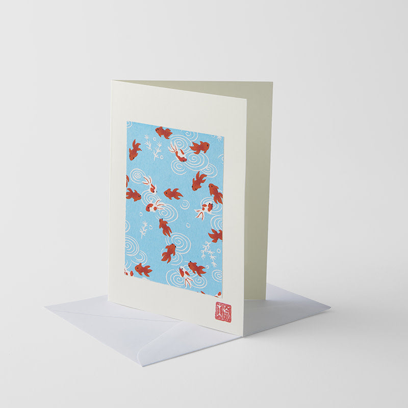 Premium Handmade Chiyogami Goldfish Greeting Card White