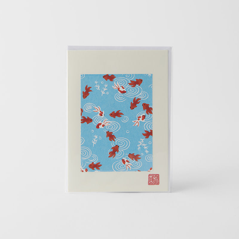 Premium Handmade Chiyogami Goldfish Greeting Card White