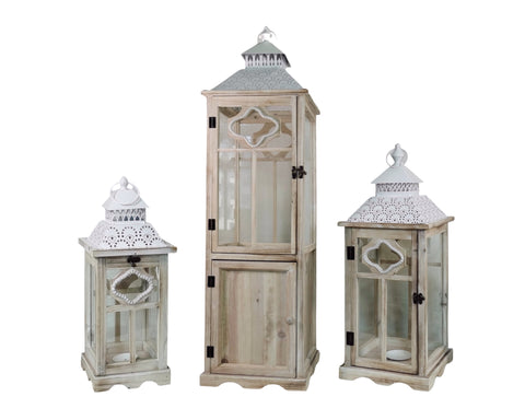 Premium Tall Natural Wooden Lantern Set - 3 Piece, 117cm