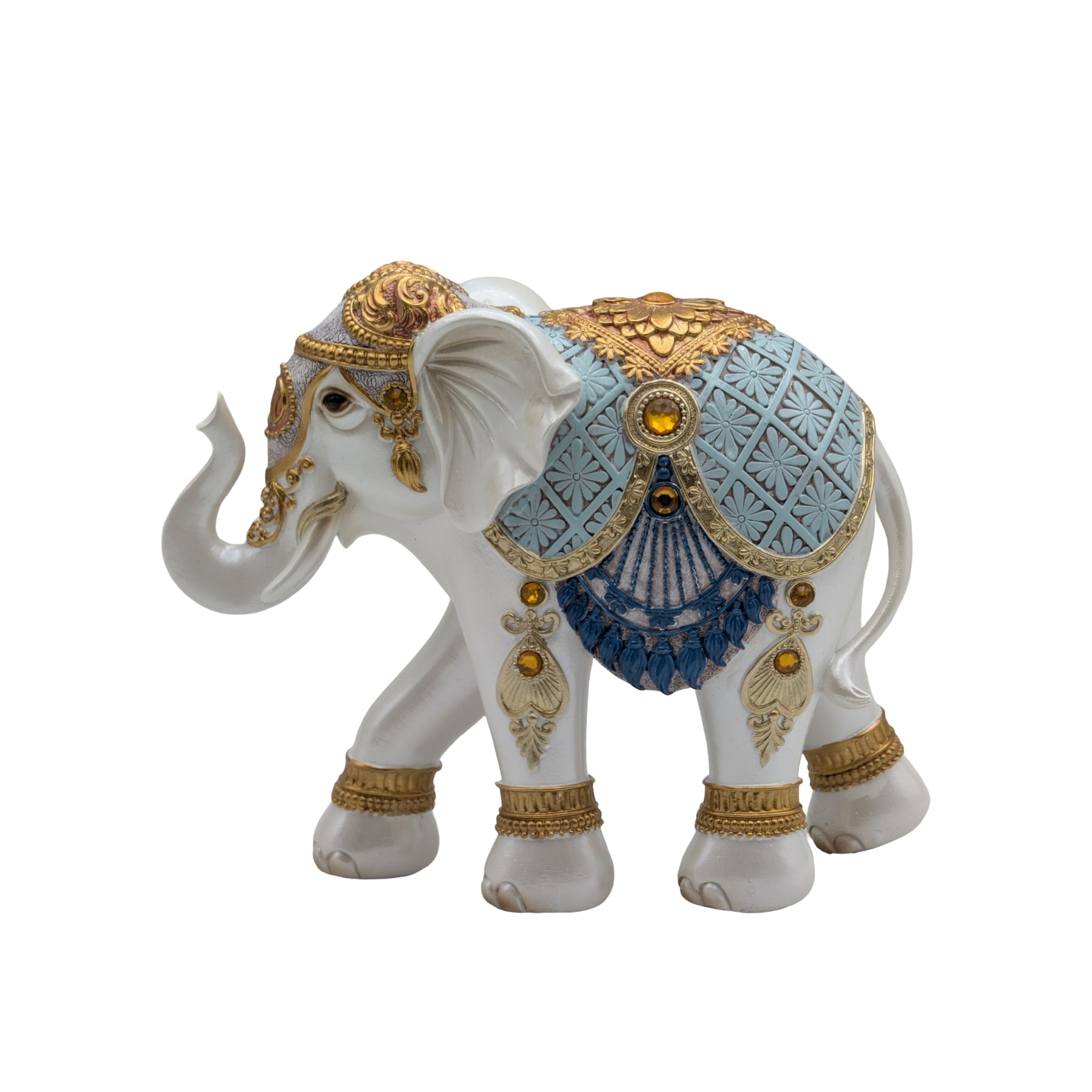 Lucky Blue White Elephant 21cm - Multi Colour Poly Resin Decor - SuperSaverAU - view 1