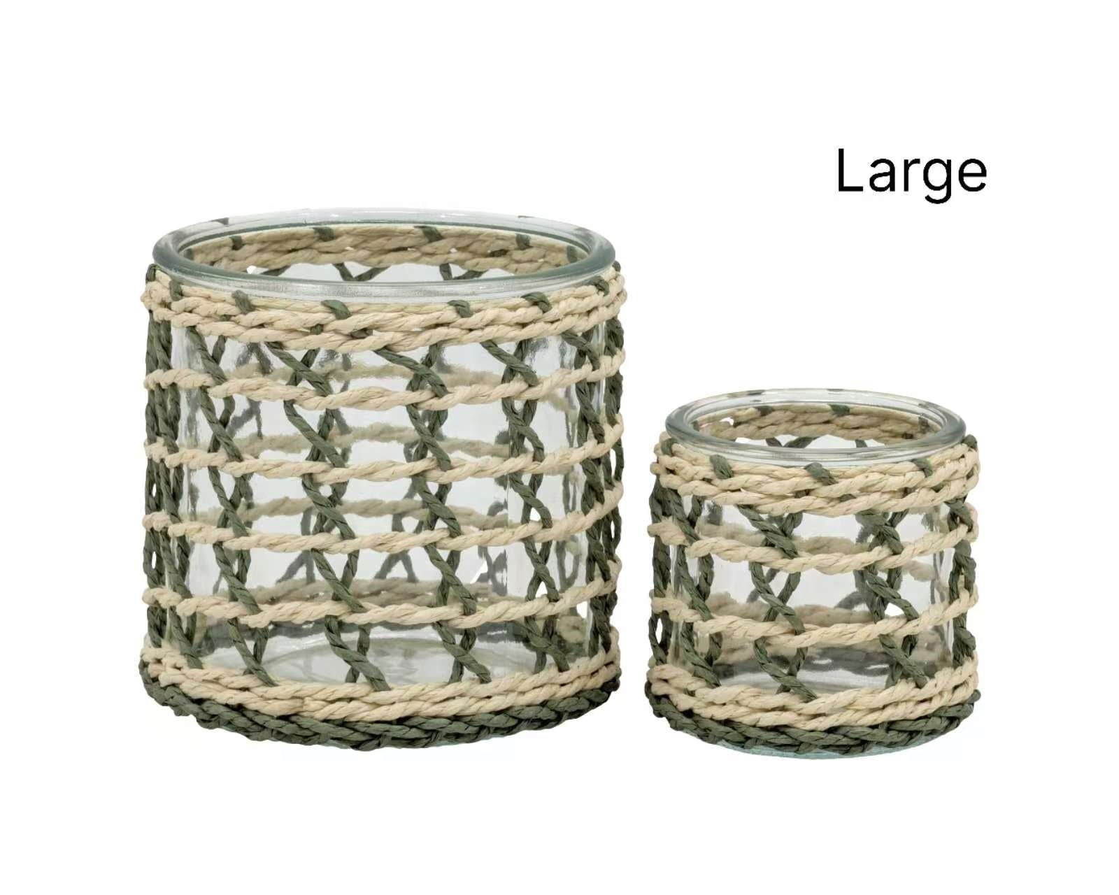 Premium Forest Green Paper Rope Glass Jars – 12 Pack, 12cm