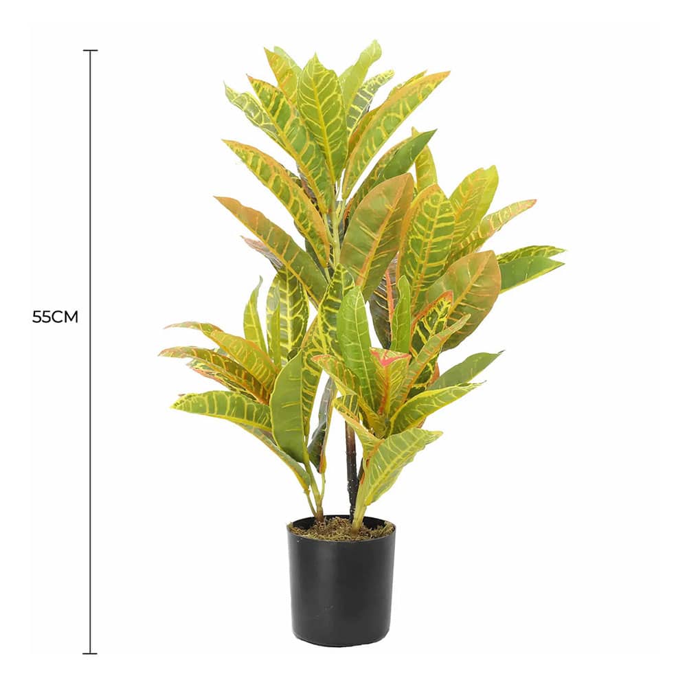 Stunning Yellow/Red Potted Croton 55cm - Elegant Indoor/Outdoor Faux Plant - SuperSaverAU - view 2