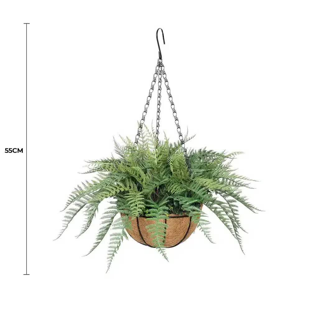 Faux Boston Fern Potted Artificial Hanging Basket 20cm - Indoor/Outdoor Use - SuperSaverAU - view 2