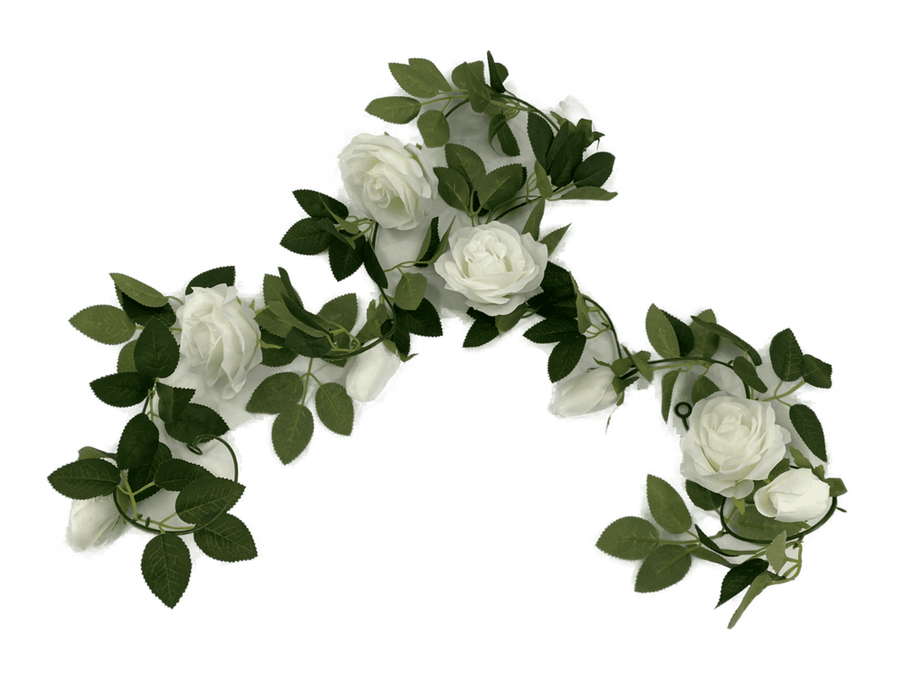 Artificial White Rose Garland 190cm - Faux Roses with Green Leaves, Indoor Decor - SuperSaverAU - view 1