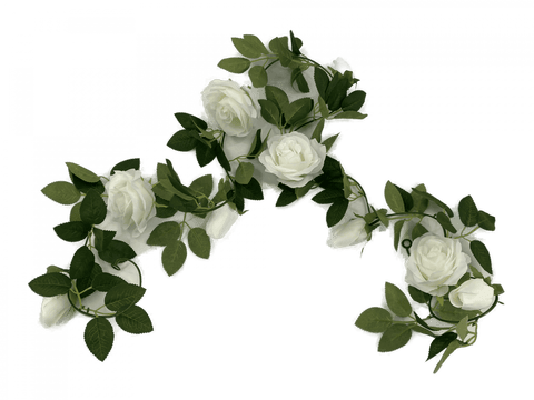 Artificial White Rose Garland 190cm - Faux Roses with Green Leaves, Indoor Decor - SuperSaverAU - view 1