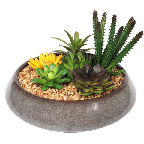 Potted Artificial Succulents in Modern Bowl 25cm, Indoor Use, Hand Made - SuperSaverAU - view 1