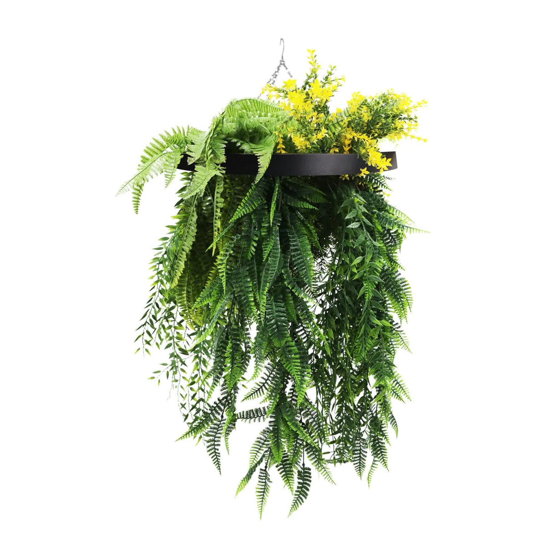 Modern Hanging Green Wall Disc 40cm | UV Resistant Black Frame with Tropical Foliage - SuperSaverAU - view 1
