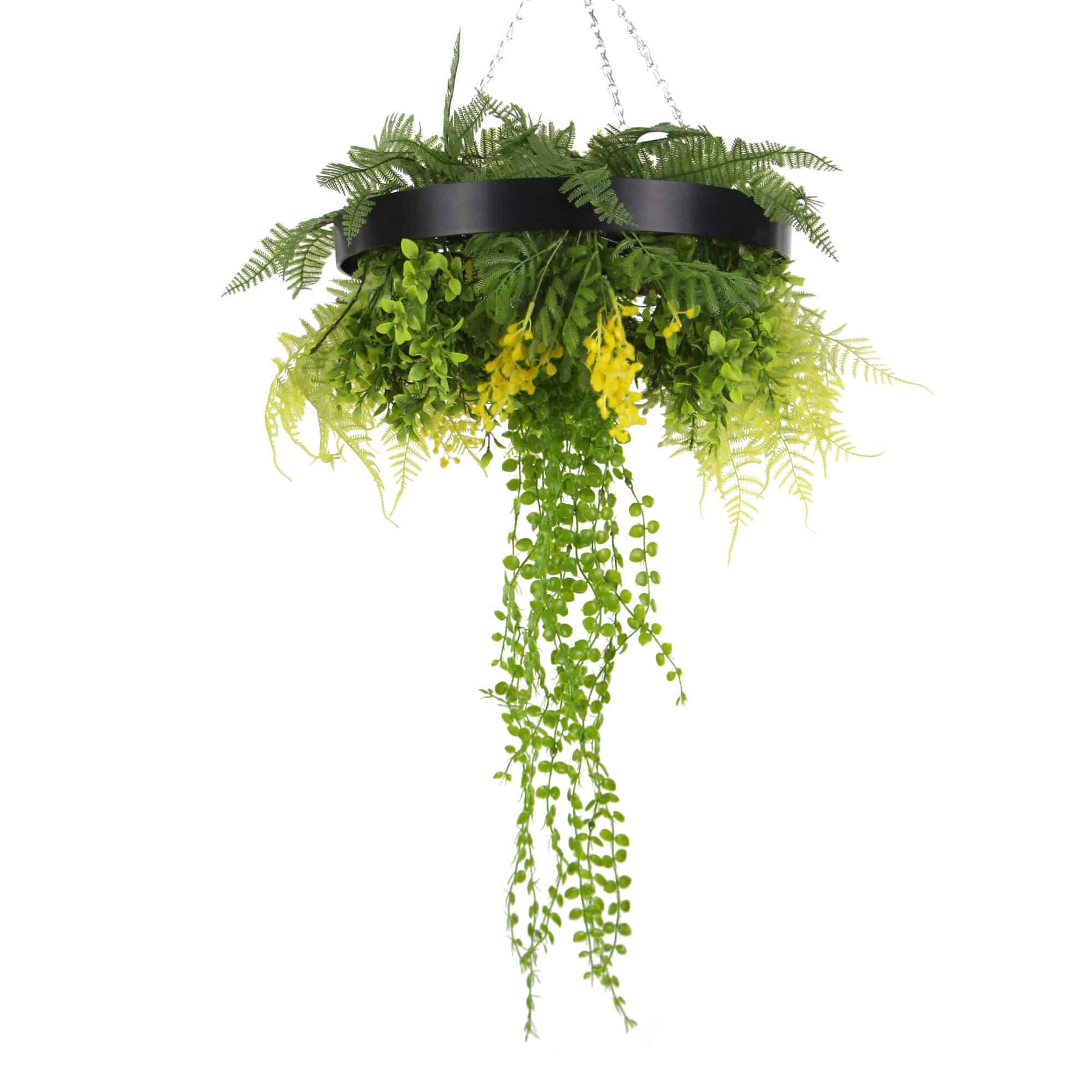 Hanging Artificial Green Wall Disc 40cm with Black Frame & Draping Plants - SuperSaverAU - view 1