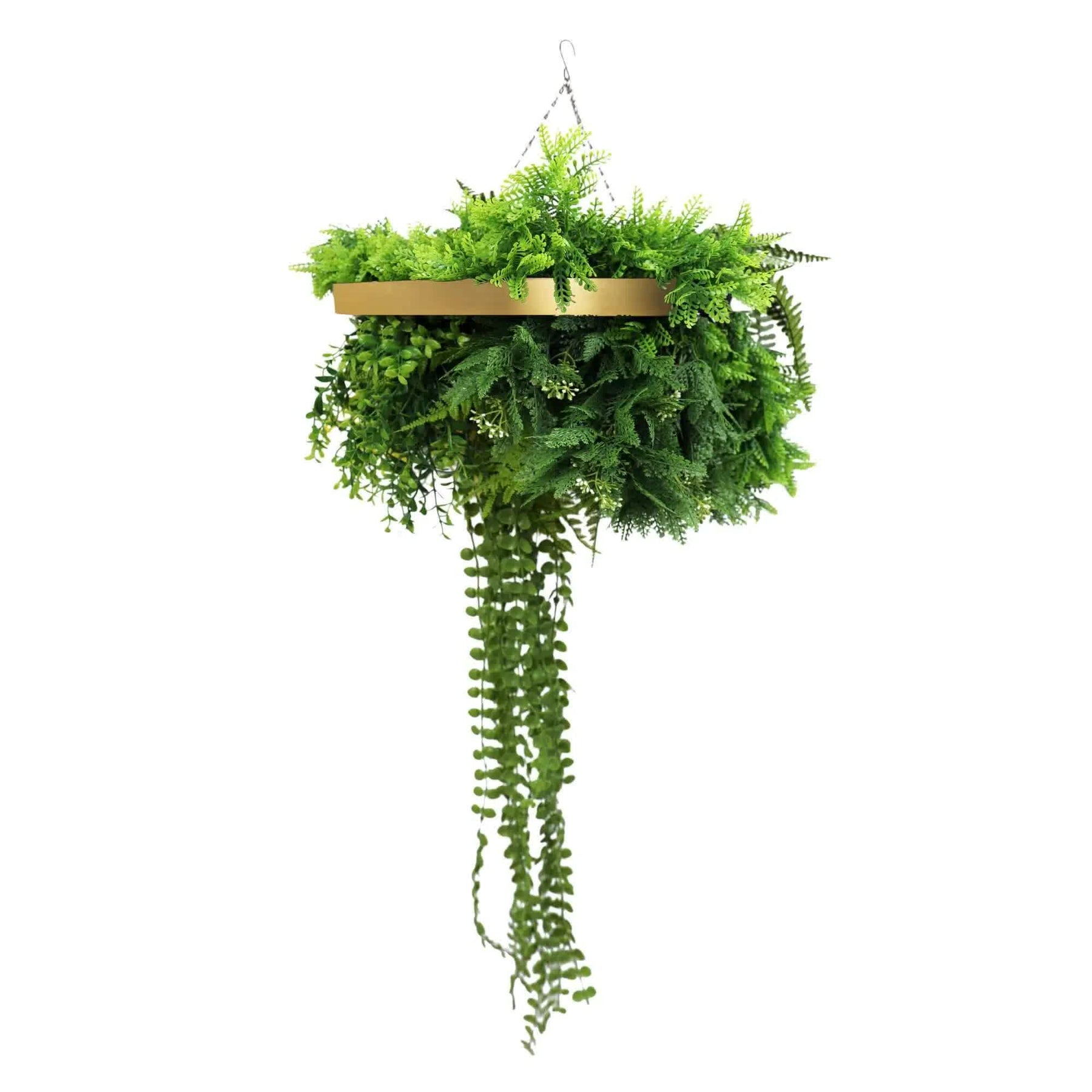 Gold Framed Roof Hanging Disc 40cm with UV Resistant Faux Plants - SuperSaverAU - view 1