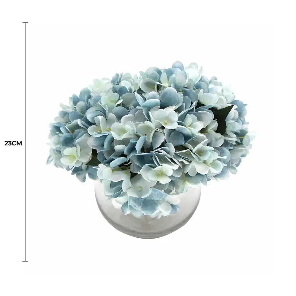 Premium Faux Hydrangea in Glass Vase - Blue, 23cm Height, Indoor Decoration - SuperSaverAU - view 2