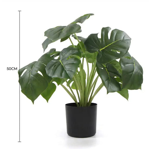 Potted Artificial Split Philodendron Plant 50cm - Real Touch Leaves, White Pot - SuperSaverAU - view 1
